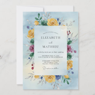 Golden Plum Watercolor Wedding Invitation