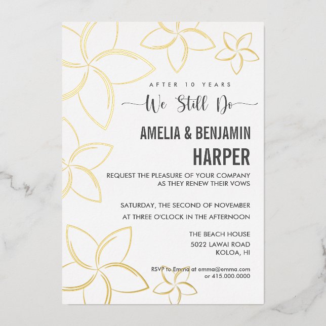 Golden Plumeria Vow Renewal Invitation We Still Do (Front)