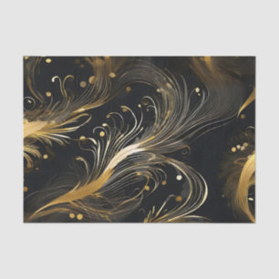 Golden Plumes On Black Tissue Paper