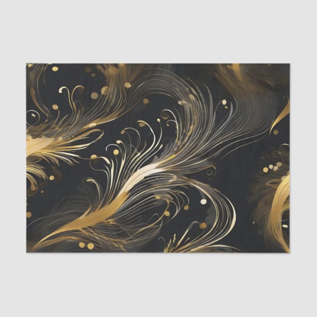 Golden Plumes On Black Tissue Paper (Front)