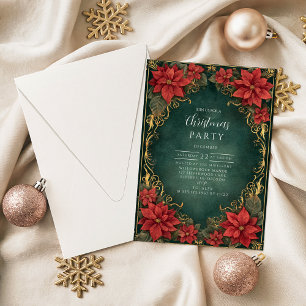 Golden Poinsettia Elegance Christmas Invitation
