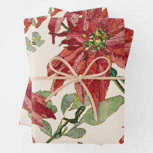 Golden Poinsettia Fine Art Christmas Red Wrapping Paper Sheet