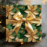 Golden Poinsettia Flower on Green Christmas Wrapping Paper<br><div class="desc">Golden Poinsettia Flower on Green Christmas Wrapping Paper Sheets</div>
