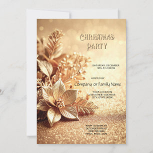 Golden Poinsettia Holiday Party Invitation