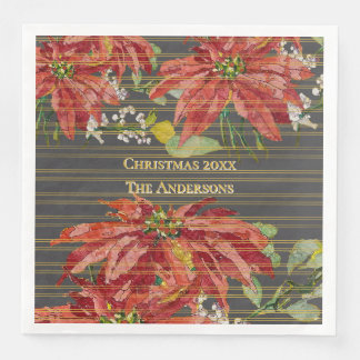 Golden Poinsettia | Personalized December 25 Napkin