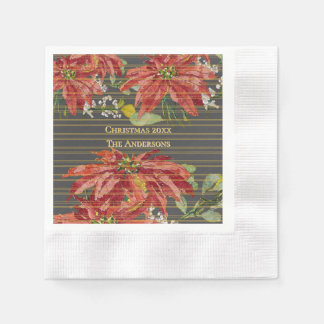 Golden Poinsettia | Personalized December 25 Napkin