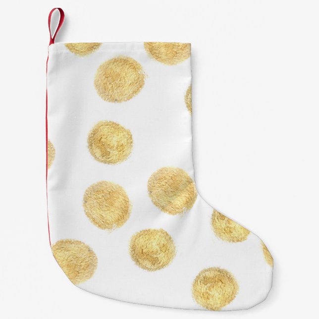 Golden Polka Dot Hand Drawn Small Christmas Stocking (Front)