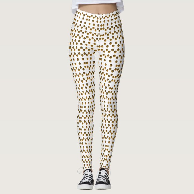 Golden Polka Dots Pattern Custom Leggings (Front)