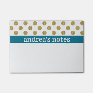 Golden Polka Dots with Blue Post-it Notes
