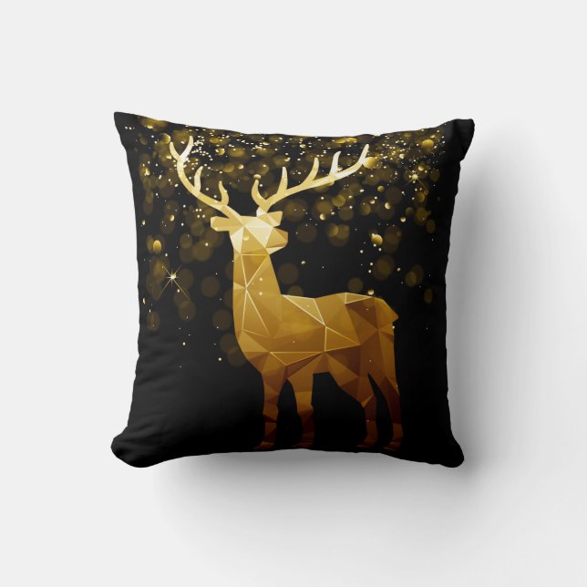 Golden Polygon Geometric Deer Cushion (Front)