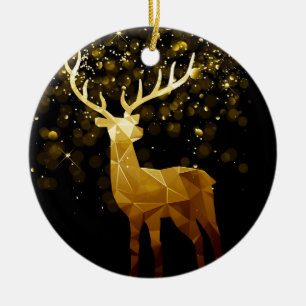 Golden Polygon Geometric Deer Personalised Ceramic Tree Decoration