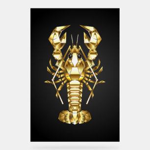 Golden polygonal lobster crawfish on black acrylic sign