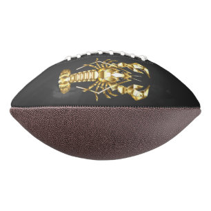 Golden polygonal lobster crawfish on black american football