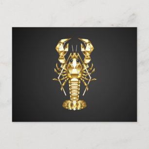 Golden polygonal lobster crawfish on black announcement postcard