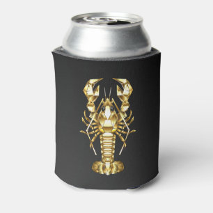 Golden polygonal lobster crawfish on black can cooler