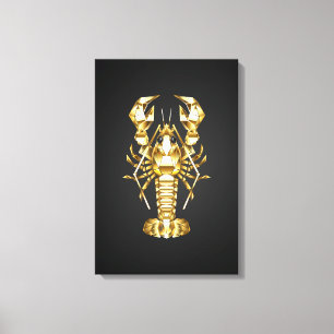 Golden polygonal lobster crawfish on black canvas print