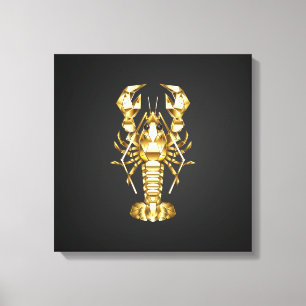 Golden polygonal lobster crawfish on black canvas print