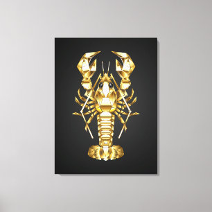 Golden polygonal lobster crawfish on black canvas print