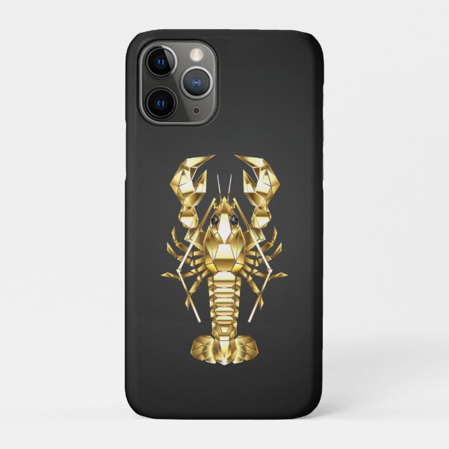 Golden polygonal lobster crawfish on black Case-Mate iPhone case (Back)