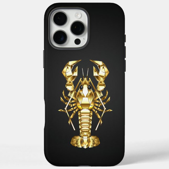 Golden polygonal lobster crawfish on black Case-Mate iPhone case (Back)
