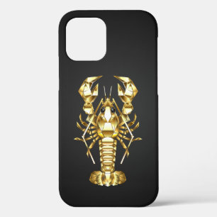 Golden polygonal lobster crawfish on black iPhone 12 pro case