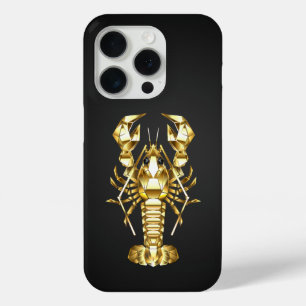 Golden polygonal lobster crawfish on black iPhone 15 pro case