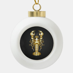Golden polygonal lobster crawfish on black ceramic ball christmas ornament
