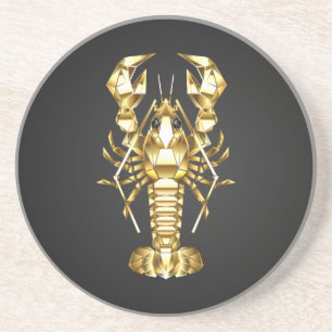 Golden polygonal lobster crawfish on black coaster