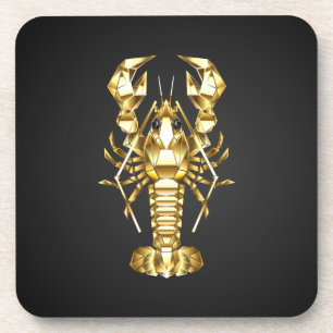 Golden polygonal lobster crawfish on black coaster