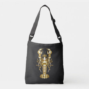 Golden polygonal lobster crawfish on black crossbody bag