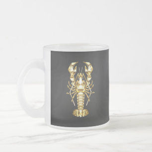 Golden polygonal lobster crawfish on black frosted glass coffee mug