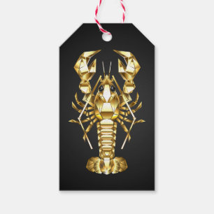 Golden polygonal lobster crawfish on black gift tags