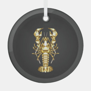 Golden polygonal lobster crawfish on black glass tree decoration