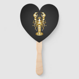 Golden polygonal lobster crawfish on black hand fan