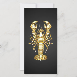 Golden polygonal lobster crawfish on black holiday card