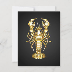 Golden polygonal lobster crawfish on black holiday card