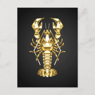 Golden polygonal lobster crawfish on black holiday postcard