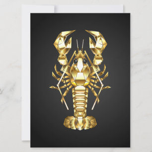 Golden polygonal lobster crawfish on black invitation