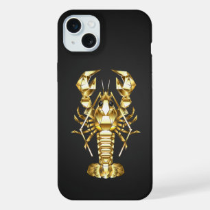 Golden polygonal lobster crawfish on black iPhone 15 plus case