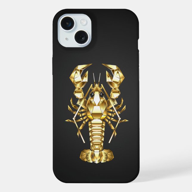 Golden polygonal lobster crawfish on black iPhone case (Back)