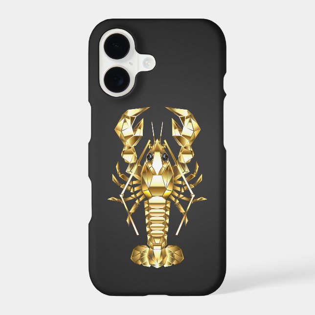 Golden polygonal lobster crawfish on black iPhone case (Back)
