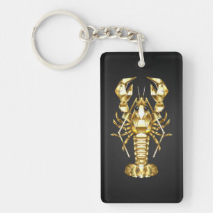 Golden polygonal lobster crawfish on black key ring