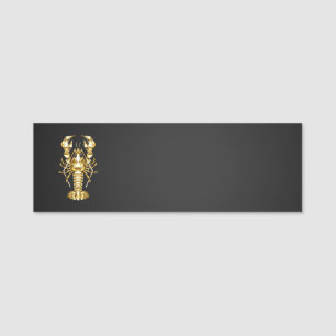 Golden polygonal lobster crawfish on black name tag