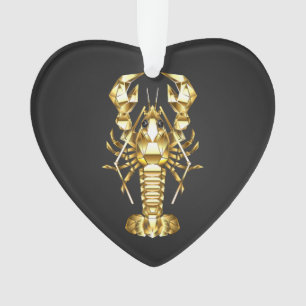 Golden polygonal lobster crawfish on black ornament