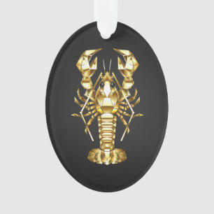 Golden polygonal lobster crawfish on black ornament