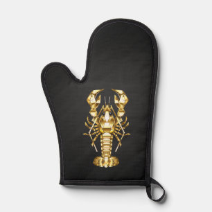 Golden polygonal lobster crawfish on black oven mitt