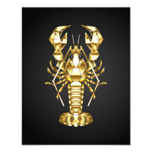 Golden polygonal lobster crawfish on black photo print