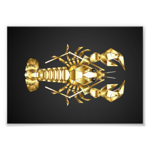 Golden polygonal lobster crawfish on black photo print