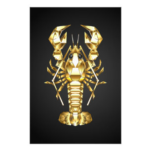 Golden polygonal lobster crawfish on black photo print