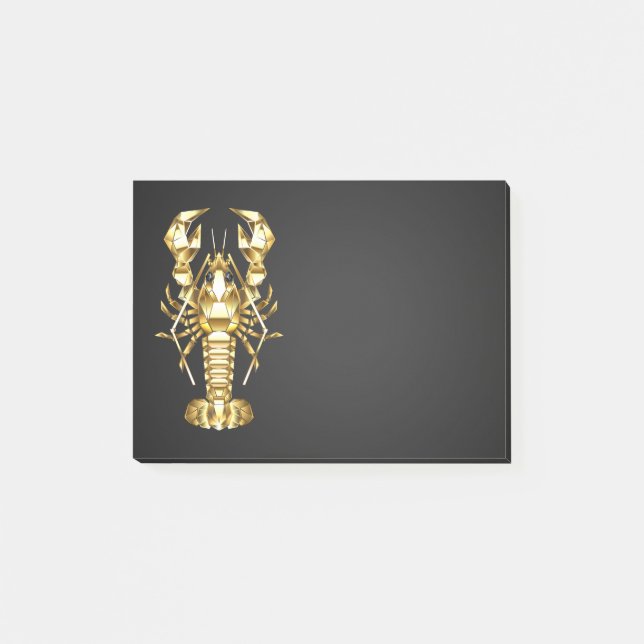 Golden polygonal lobster crawfish on black post-it notes (Front)